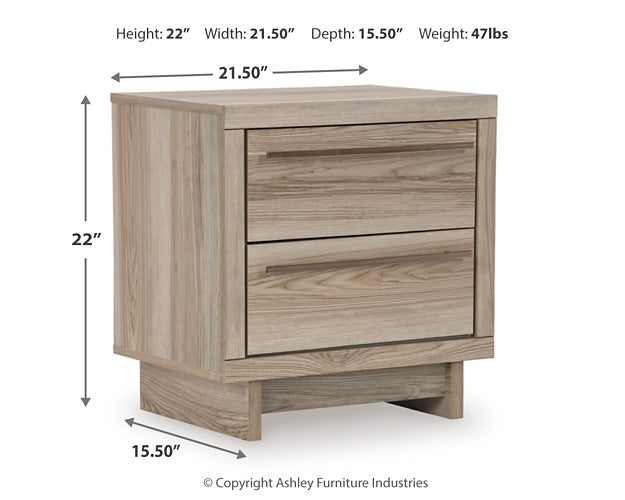 Hasbrick Queen Panel Bed with Mirrored Dresser, Chest and Nightstand