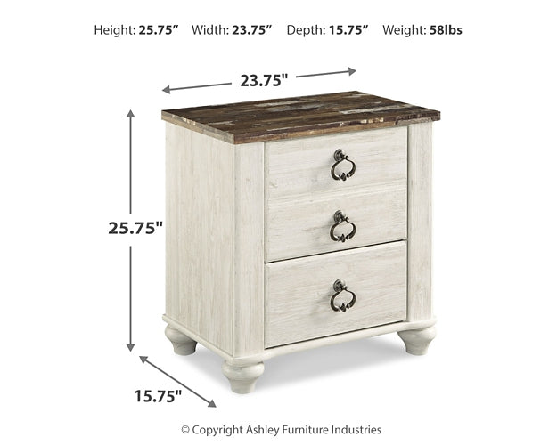 Willowton Queen Panel Bed with Mirrored Dresser and Nightstand