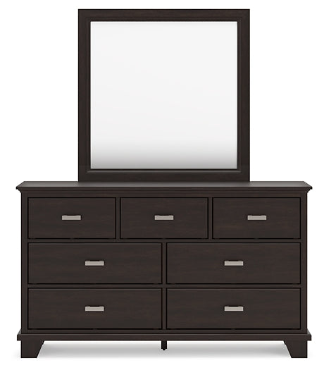 Covetown Queen Panel Bed with Mirrored Dresser