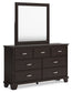 Covetown King Panel Bed with Mirrored Dresser, Chest and 2 Nightstands