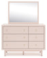 Wistenpine Full Upholstered Panel Headboard with Mirrored Dresser