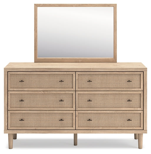 Cielden King Panel Bed with Mirrored Dresser and Nightstand