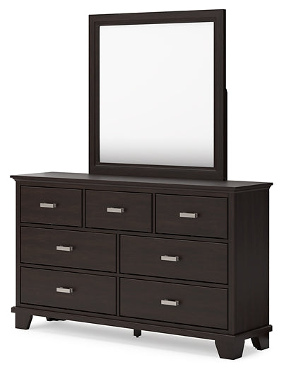 Covetown Twin Panel Bed with Mirrored Dresser, Chest and Nightstand