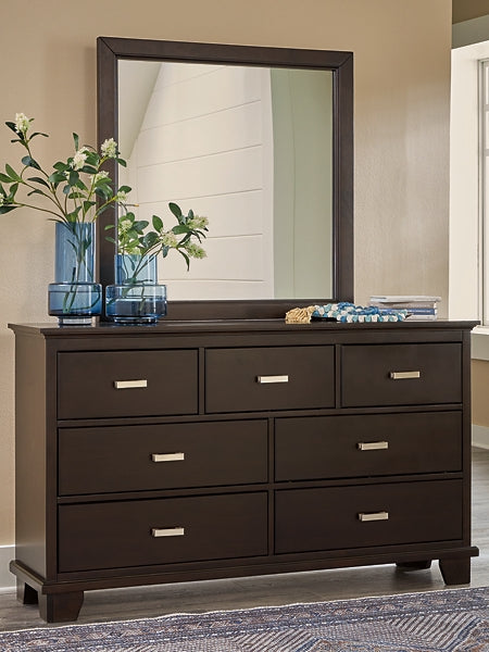 Covetown Full Panel Bed with Mirrored Dresser and 2 Nightstands