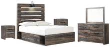 Load image into Gallery viewer, Drystan Twin Panel Bed with 2 Storage Drawers with Mirrored Dresser and 2 Nightstands
