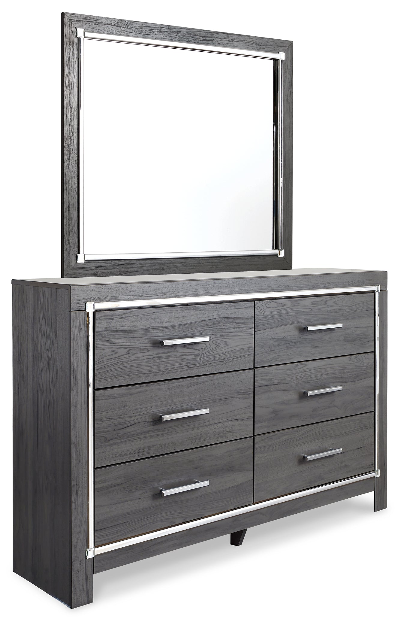 Lodanna King Panel Bed with 2 Storage Drawers with Mirrored Dresser and Chest