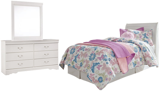 Anarasia Twin Sleigh Headboard with Mirrored Dresser