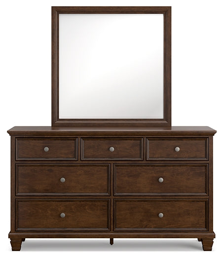 Danabrin Full Panel Bed with Mirrored Dresser and Chest