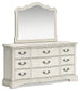 Arlendyne California King Upholstered Bed with Mirrored Dresser and Chest